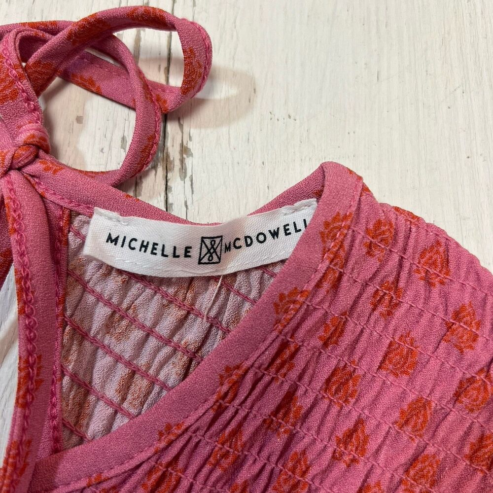 Michelle McDowell Smocked Flutter-Sleeve Pink Blouse Medium - Picture 8 of 9